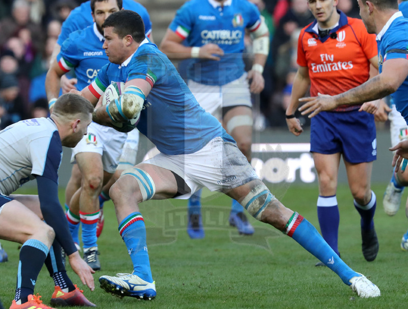 Guinness Sei Nazioni 2019, Round 1, Edimburgo, Murrayfield 02/02/2019, Scozia v Italia, Sebastian Negri attacca la linea. Foto Daniele Resini/Fotosportit