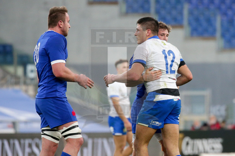 Guinness VI Nazioni 2021, Roma, Stadio Olimpico, 6/02/2021, Italia v Francia. Juan Ignacio Brex e Anthony Jelonch a fine partita. Foto Roberto Bregani/Fotosportit