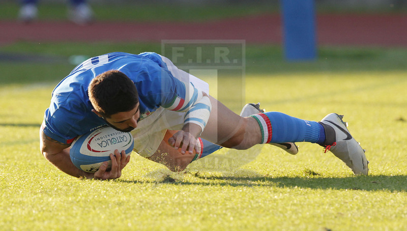 Cattolica Test Match 2018, Padova, stadio Euganeo 17/11/2018, Italia v Australia, la meta annullata di Tito Tebaldi. Foto Daniele Resini/Fotosportit