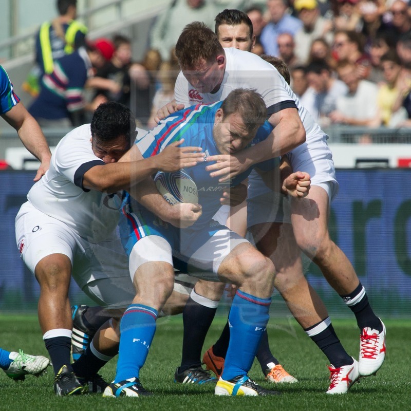 RBS Sei Nazioni, Aviva Stadium, Dublino, 8-03-2014, Irlanda-Italia. Foto Elena Barbini. Lorenzo Cittadini viene fermato da Dylan Hartley e Mako Vunipola