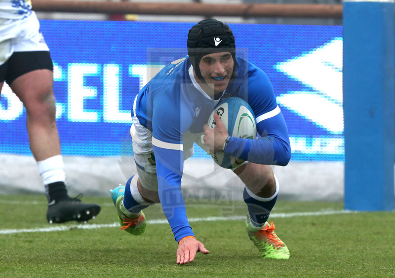 Test match, Parma, stadio Lanfranchi 18/12/2021, Italia Emergenti v Romania, la meta di Simone Gesi. Foto Daniele Resinii/Fotosportit