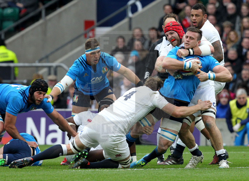 RBS Sei Nazioni 2017, Londra, Twickenham 26/02/2017, Inghilterra v Italia, Abraham Steyn placcato da Haskell. Foto Daniele Resini/Fotosportit