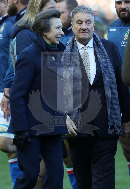 Guinness Sei Nazioni 2018, Round 1, Edimburgo, Murrayfield 02/02/2019, Scozia v Italia,il Presidente federale Alfredo Gavazzi e la principessa Anna. Foto Daniele Resini/Fotosportit