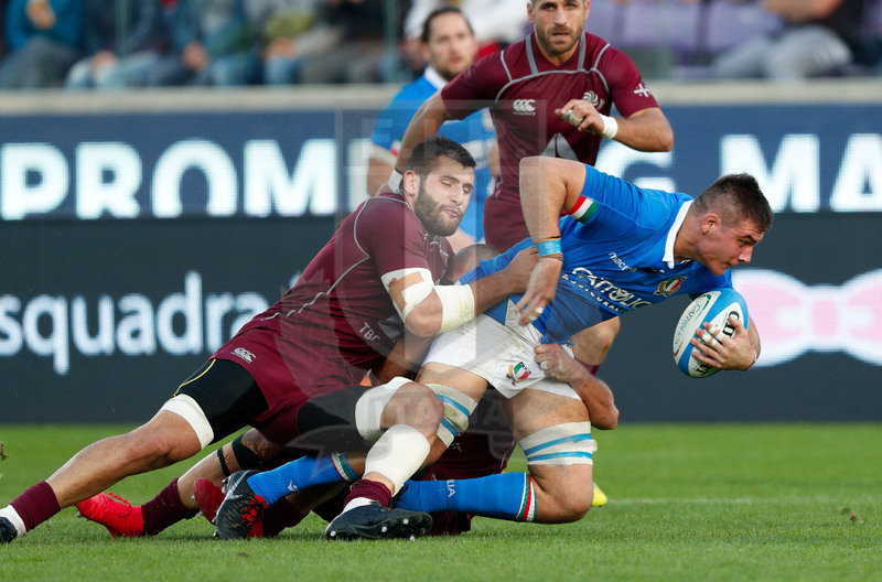 Cattolica Test Match 2018, Firenze, stadio Artemio Franchi 10/11/2018, Italia v Gorgia, Una carica di Jake Polledri messo a terra da Otari Giorgadze. Foto Roberto Bregani.