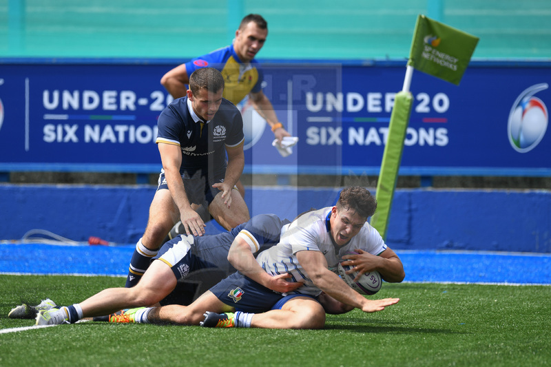 Guinness Sei Nazioni U20 2021, Cardiff, Arms Park 01/07/2021, Italia U20 v Scozia U20, la meta di Mirco Spagnolo.