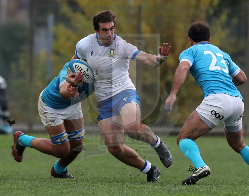 Nazionale A, Test Match 2021, Padova, stadio Plebiscito 14/11/2021, Italia A v Uruguay, Enrico Lucchin difende palla. Foto Daniele Resini/Fotosportit