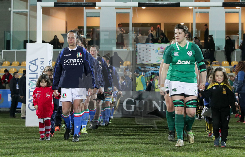 Guinness Sei Nazioni 2019 Donne, Round 3, Parma, Stadio Lanfranchi, 23/02/2019, Italia Donne v Irlanda Donne. Lingresso in campo delle squadre. Foto Roberto Bregani/Fotosportit