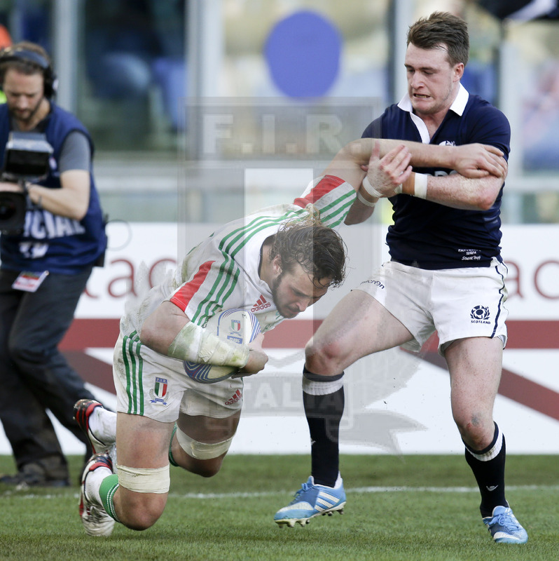 RBS 6 Nazioni 2014, Roma, Stadio Olimpico, 22-02-2014, Italia v Scozia. La meta di Josh Furno. Foto: Roberto Bregani