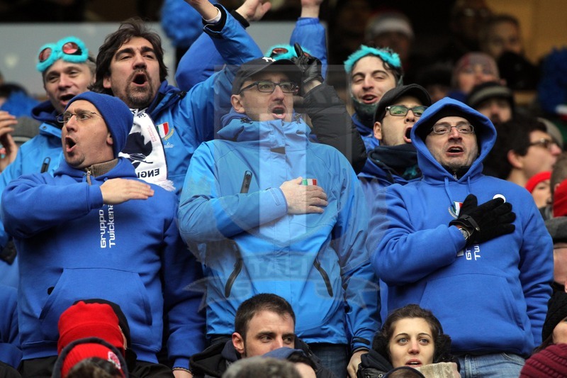 Sei Nazioni 2013, Twickenham 10/03/2013, Inghilterra v Italia, supporter italiani cantano l\