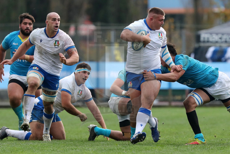 Nazionale A, Test Match 2021, Padova, stadio Plebiscito 14/11/2021, Italia A v Uruguay, Ion Neculai con Lazzaroni in sostegno. Foto Daniele Resini/Fotosportit