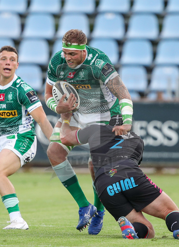 Guinness PRO14 Rainbow Cup 2020-2021, Parma, Stadio Lanfranchi, 7//05/2020, Zebre vs Benetton. Niccolò Cannone placcato da Luca Bigi. Foto: Roberto Bregani/Fotosportit