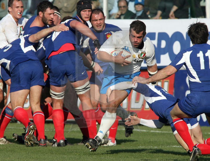 Sei Nazioni 2007, Roma, stadio Flaminio 03/02/2007, Italia v Francia, Fabio Ongaro attacca la linea. Foto Daniele Resini/Fotosportit