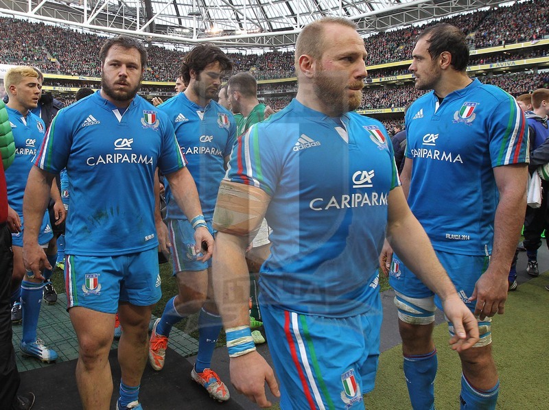 Rbs Sei Nazioni 2014, Dublino, Aviva Stadium, 08/03/2014, Irlanda v Italia, il corridoio azzurro con De Marchi, McLean, Ghiraldini e Bortolami. Foto Daniele Resini/Fotosportit