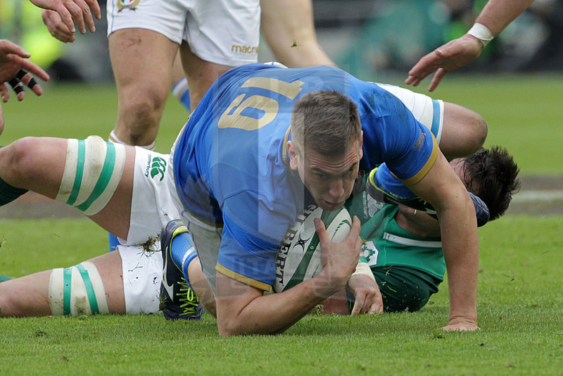 Natwest Sei Nazioni 2018, round 2, Dublino, Aviva Stadium 10/02/2018, Irlanda v Italia, Federico Ruzza placcato a terra. Foto Daniele Resini/Fotosportit