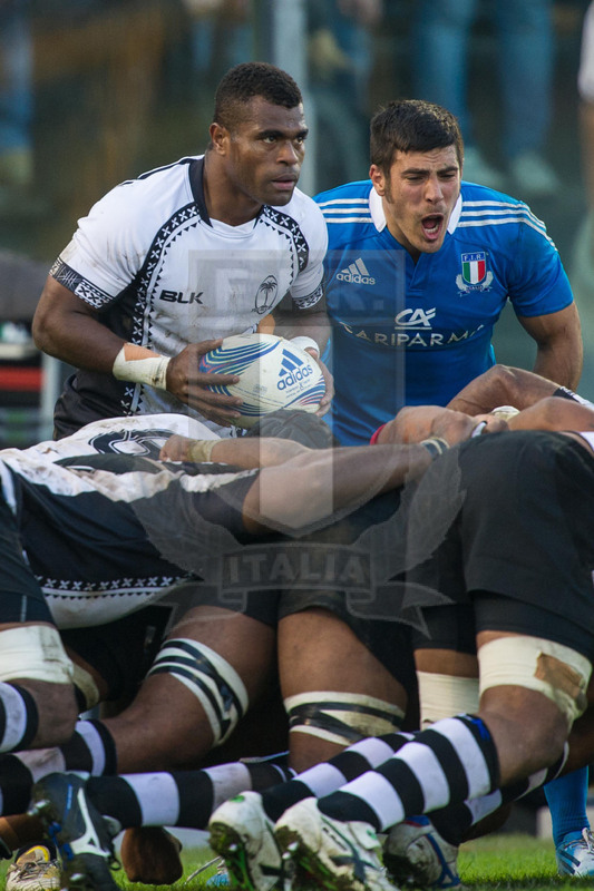 Cariparma Test Match 2013, Cremona, Stadio Zini, 16-11-2013, Italia v Fiji.Foto Elena Barbini. Nemia Kenatale ed Edoardo Gori