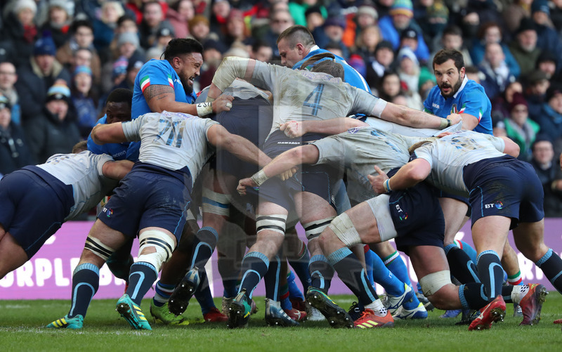 Guinness Sei Nazioni 2018, Round 1, Edimburgo, Murrayfield 02/02/2019, Scozia v Italia, Tuivaiti e Palazzani si oppongono. Foto Daniele Resini/Fotosportit