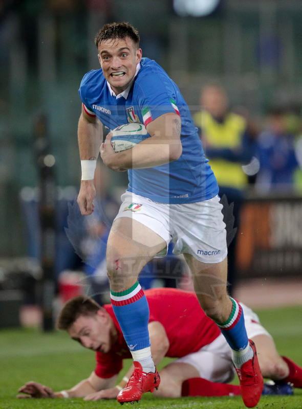 Guinness Sei Nazioni 2019, Round 2, Roma, Stadio Olimpico 09/02/2019, Italia v Galles, break di Edoardo Padovani. Foto Daniele Resini/Fotosportit