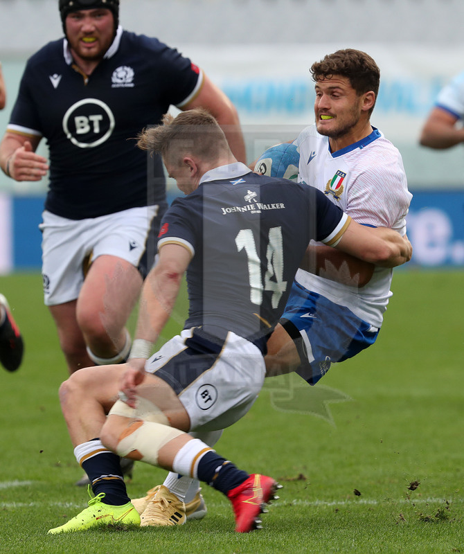 Autumn Nations Cup, Cattolica Test match 2020, Firenze, stadio Lanfranchi 14/11/2020, Italia v Scozia, veronica di Marcello Violi su Darcy Graham. Foto Daniele Resini/Fotosportit