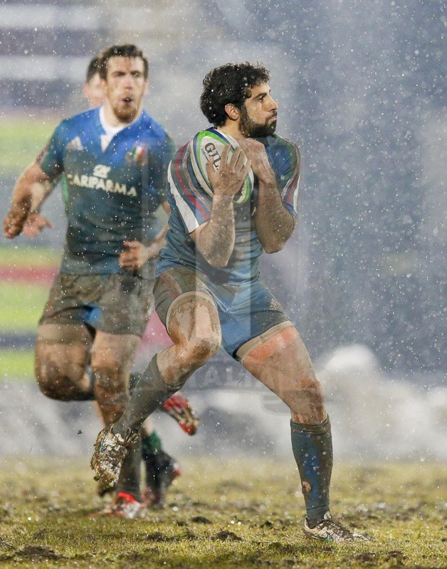 RBS 6 Nazioni U20 2015, Biella, Stadio Pozzo Lamarmora, 6-02-2015, Giacomo De Santis in presa . Foto: Roberto Bregani/Fotosportit.