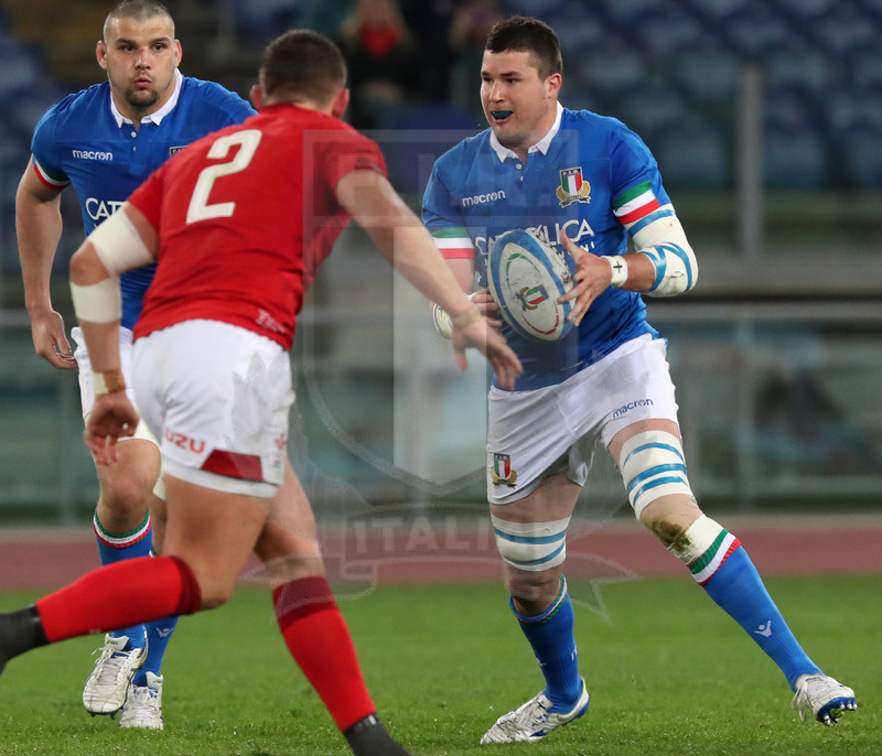 Guinness Sei Nazioni 2019, Round 2, Roma, Stadio Olimpico 09/02/2019, Italia v Galles, Sebastian Negri su Elliot Dee. Foto Daniele Resini/Fotosportit
