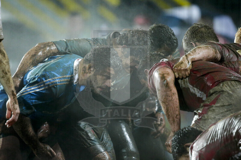 RBS 6 Nazioni U20 2013, Viterbo, Stadio Enrico Rocchi, 22-02-2013, Italia U20 v Galles U20. La prima linea degli avanti azzurri.