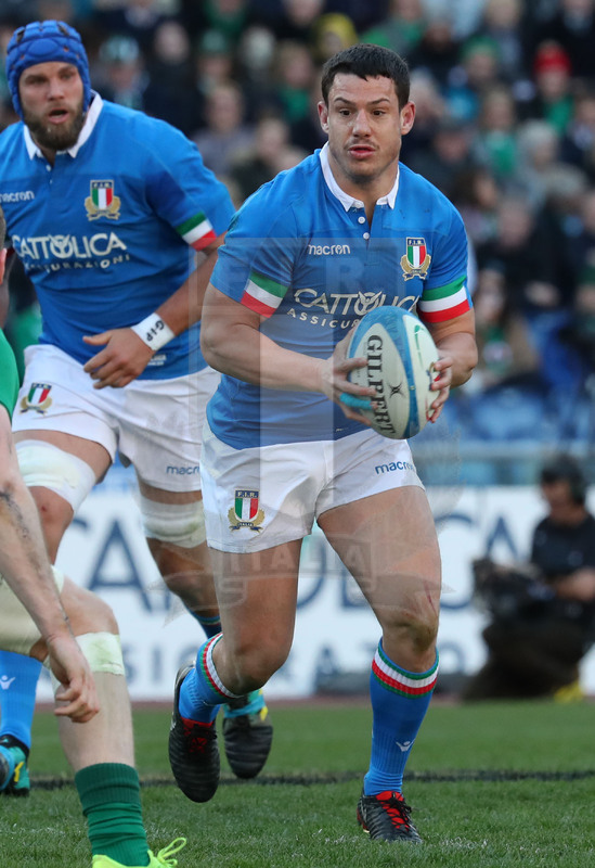 Guinness Sei Nazioni 2019, Round 3, Roma, stadio Olimpico 24/02/2019, Italia v Irlanda, Luca Morisi con Dean Budd in sostegno. Foto Daniele Resini/Fotosportit