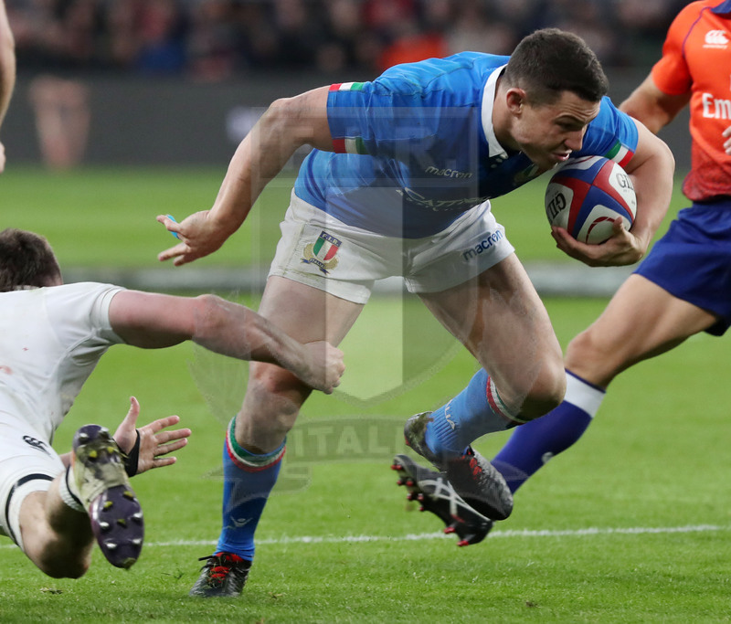 Guinness Sei Nazioni 2019, Round 4, Londra, Twickenham 09/03/2019, Inghilterra v Italia, break di Luca Morisi . Foto Daniele Resini/Fotosportit