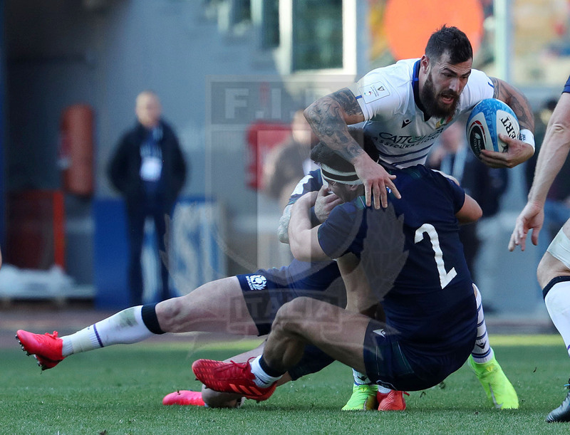 Guinness Sei Nazioni 2020, Round 3, Roma, Stadio Olimpico 22/02/2020, Italia v Scozia, Jayden Hayward fermato a terra da Fagerson.Foto Daniele Resini/Fotosportit.