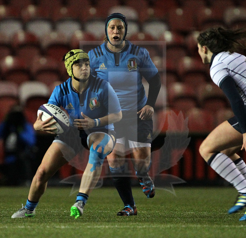 RBS Sei Nazioni 2017, Cumbernauld, Broadwood Stadium 17/03/2017 Scozia Donne v Italia Donne, Beatrice Rigoni con Elisa Cucchiella. Foto Daniele Resini/Fotosportit