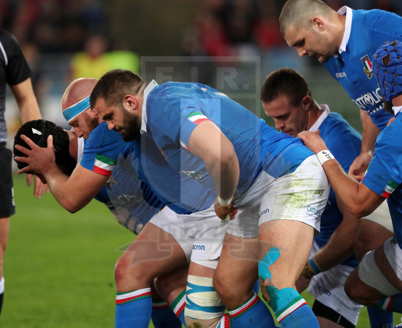 Guinness Sei Nazioni 2019, Round 2, Roma, Stadio Olimpico 09/02/2019, Italia v Galles, Nicola Quaglio e Leonardo Ghiraldini in prima linea. Foto Daniele Resini/Fotosportit