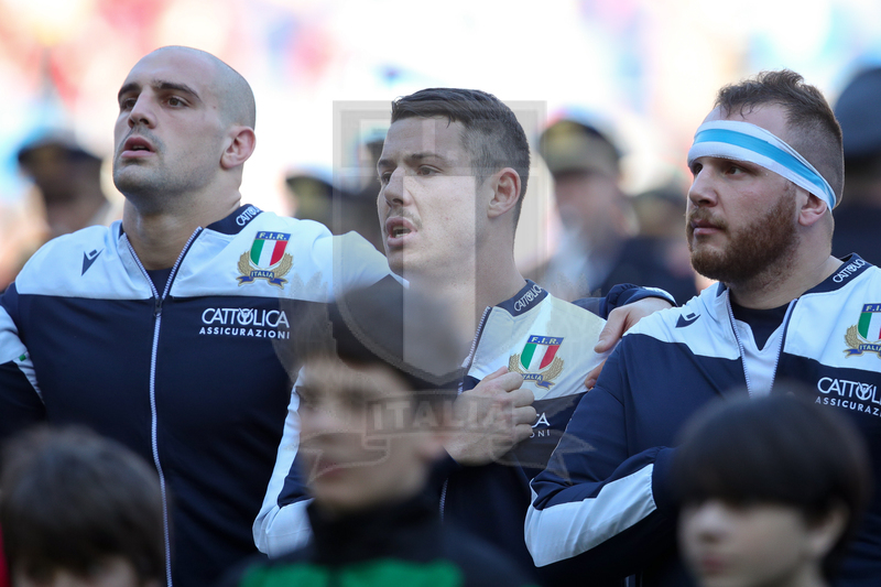 Guinness Sei Nazioni 2020, Round 3, Roma, Stadio Olimpico, 22/02/2020, Italia v Scozia. Andrea Lovotti, Luca Morisi e Marco Lazzaroni. Foto Roberto Bregani/Fotosportit