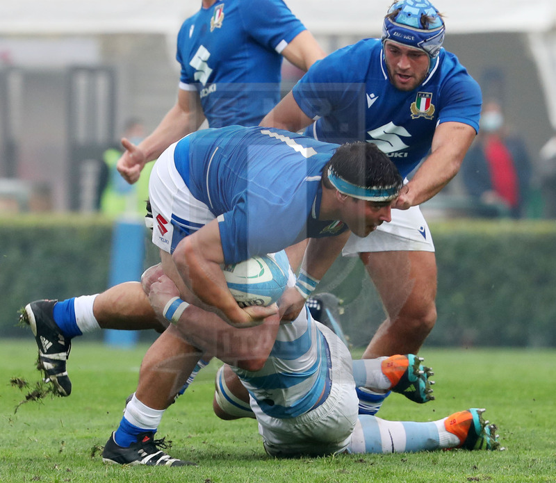 Autumn Nations Series 2021, Treviso, stadio di Monigo 13/11/2021, Italia v Argentina. Ivan Nemer con Gianmarco Lucchesi in sostegno. Foto Daniele Resini/Fotosportit