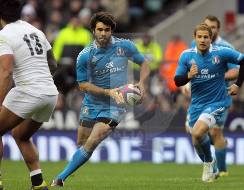 Sei Nazioni 2013, Twickenham 10/03/2013, Inghilterra v Italia, Luke McLean con Botes in sostegno.