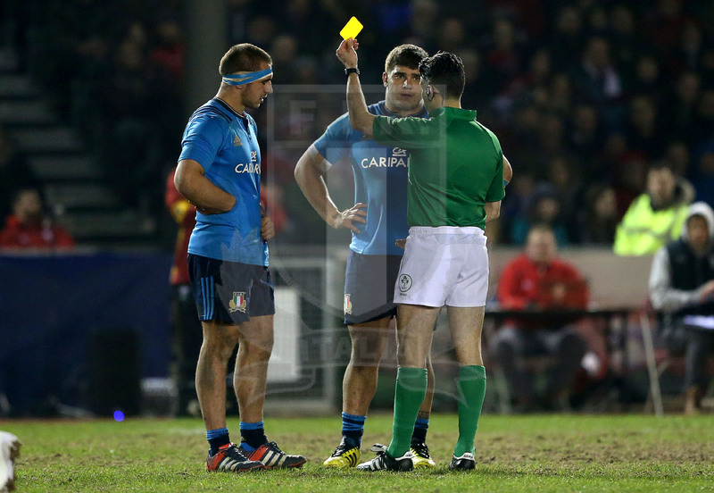 RBS 6 Nazioni U20 2016, Parc Eirias, Colwyn Bay,18-03-2016, Galles U20 v Italia U20. Daniele Rimpelli amonito. Foto: Chris Fairweather/Huw Evans Agency @ Fotosportit