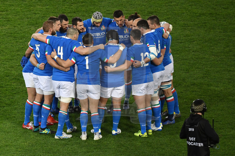 Guinness Sei Nazioni 2019, Round 2, Roma, Stadio Olimpico 09/02/2019, Italia v Galles, il cerchio degli Azzurri prima del match. Foto Andrea Staccioli / Resini / Insidefoto