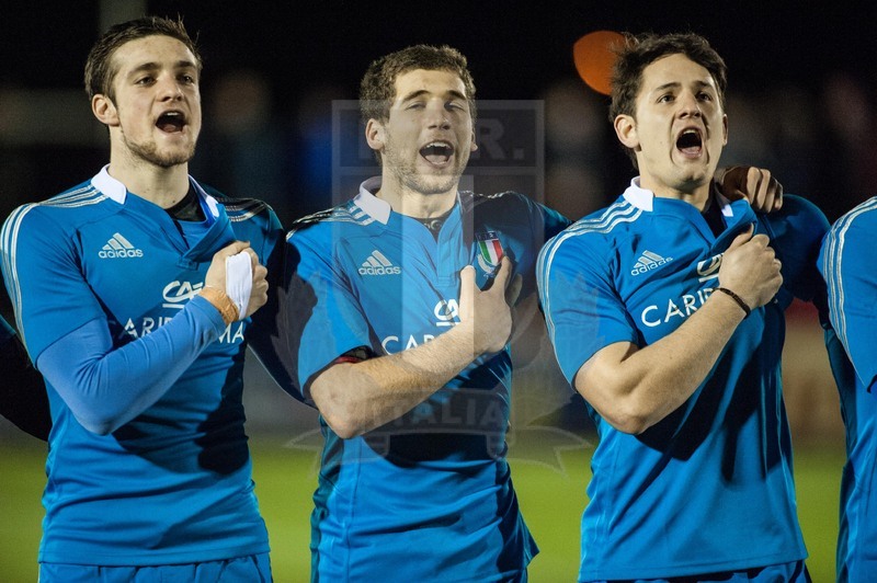 RBS 6 Nazioni 2013 Under 20, Galashiels, Netherdale 8-02-2013, Scozia U20 v Italia U20, Padovani, Benvenuti e Campagnaro cantano l\