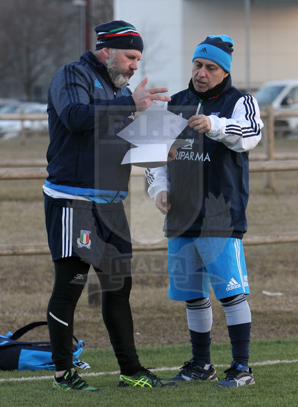 Rbs Sei Nazioni, raduno della Nazionale U20, Parma 24/01/2017, allenamento, Stephen Aboud e Alessandro Troncon.