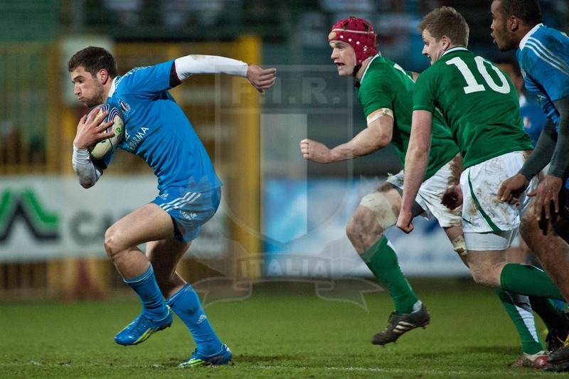 RBS 6 Nazioni U20 2013, Avezzano (AQ), Stadio dei Marsi, 15-03-2013, Italia U20 v Irlanda U20, un break di Giovanni Benvenuti.