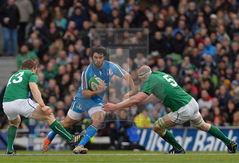 Sei Nazioni 2014, Dublino, Aviva Stadium, 08-03-2014, Irlanda v Italia, Luke McLean in mezzo a O\