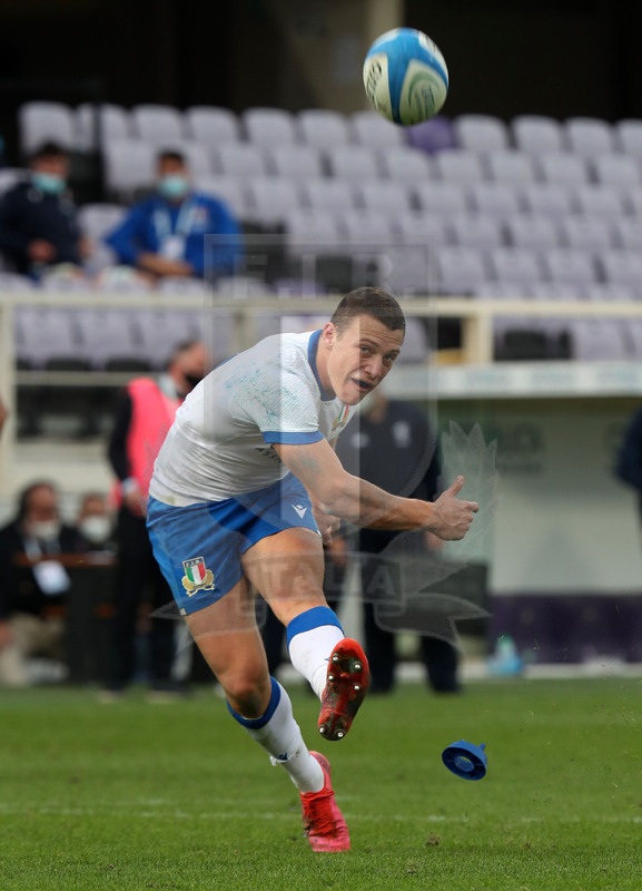 Autumn Nations Cup, Cattolica Test match 2020, Firenze, stadio Lanfranchi 14/11/2020, Italia v Scozia, Paolo Garbisi al calcio piazzato. Foto Daniele Resini/Fotosportit