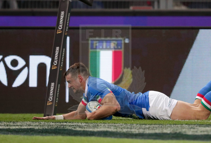 Guinness Sei Nazioni 2016, Round 2, Roma, Stadio Olimpico, 9/02/2019, Italia v Galles. La meta di Edoardo Padovani. Foto Roberto Bregani/Fotosportit