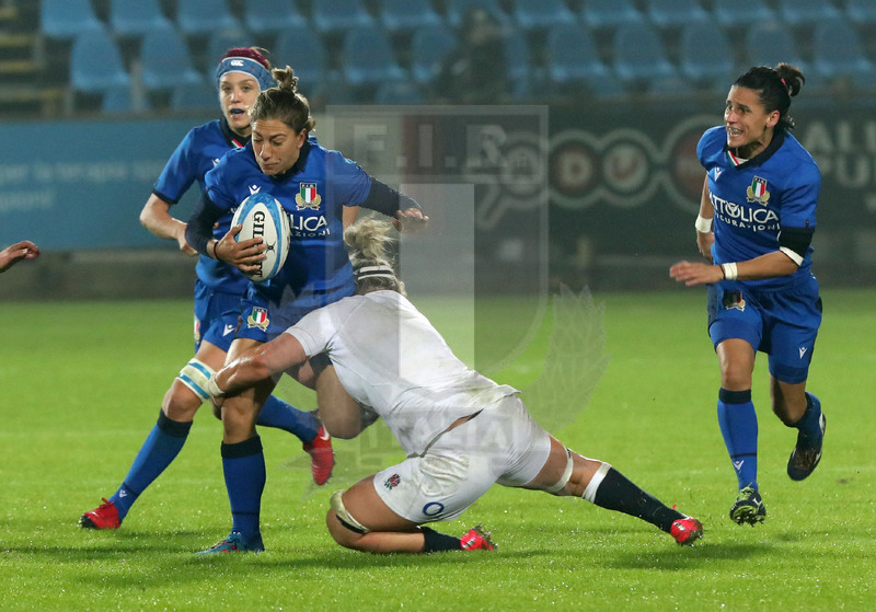 Guinness Sei Nazioni Donne 2020, Round 5, Parma, Cittadella del Rugby 01/11/2020, Italia Donne v Inghilterra Donne, Sofia Stefan con Sillari e Barattin in sostegno. Foto Daniele Resini/Fotosportit
