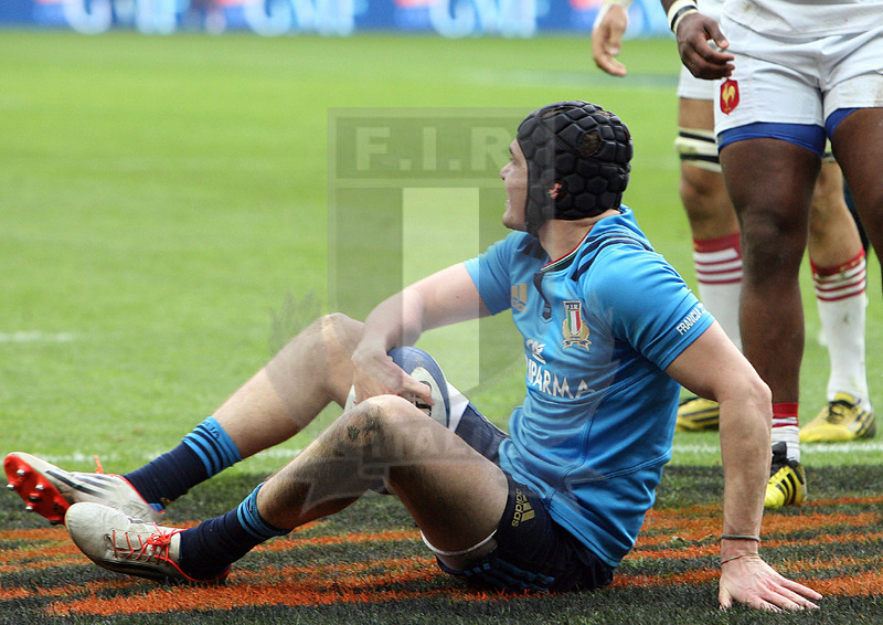 Rbs Sei Nazioni 2016, round 1, Parigi, Stade de France 06/02/2016, Francia v Italia, Carlo Canna in meta. Foto Daniele Resini/Fotosportit