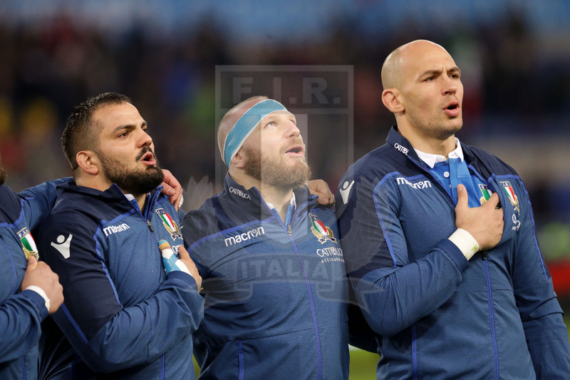 Guinness Sei Nazioni 2016, Round 2, Roma, Stadio Olimpico, 9/02/2019, Italia v Galles. Segio Parisse e Leonardo Ghiraldini e Nicola Quaglio. Foto Roberto Bregani/Fotosportit