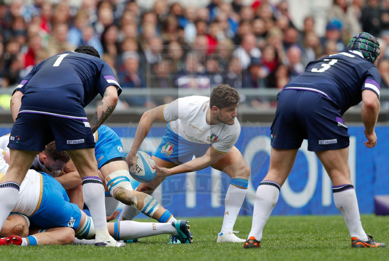 Natwest Sei Nazioni 2018, Roma, Stadio Olimpico, 17/03/2018, Italia v Scozia. Marcello Violi apre palla. Foto: Roberto Bregani/Fotosportit