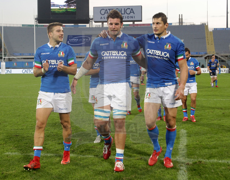 Cattolica Test Match 2018, Firenze, stadio Artemio Franchi 10/11/2018, Italia v Gorgia, festeggiamenti a fine match: Sperandio, Fuser e Zanni. Foto Daniele Resini/Fotosportit