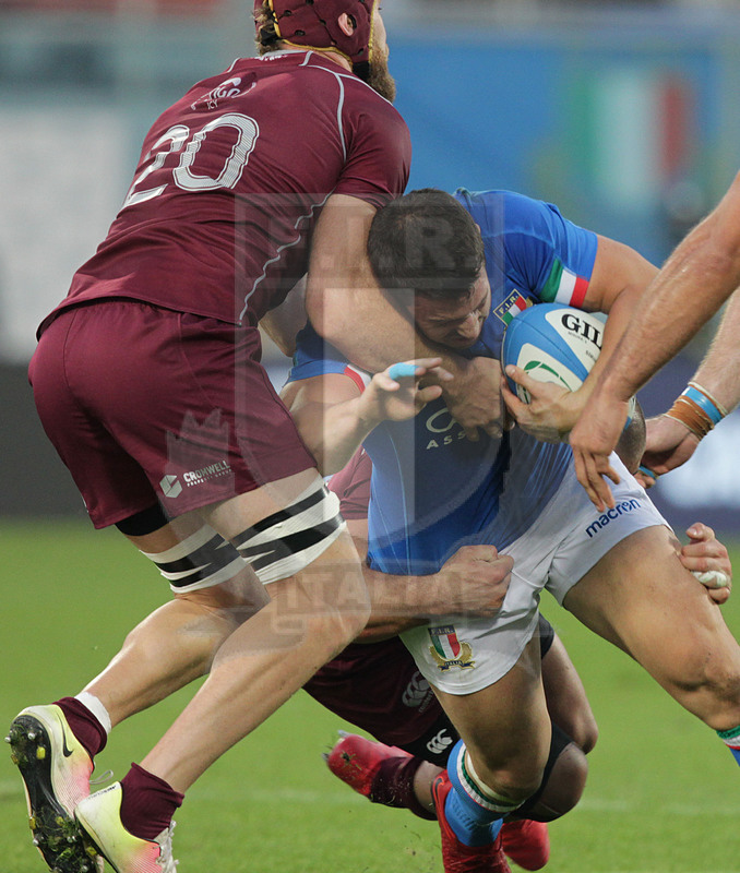 Cattolica Test Match 2018, Firenze, stadio Artemio Franchi 10/11/2018, Italia v Gorgia, Tommaso Allan Luca Morisi impatta. Foto Daniele Resini/Fotosportit