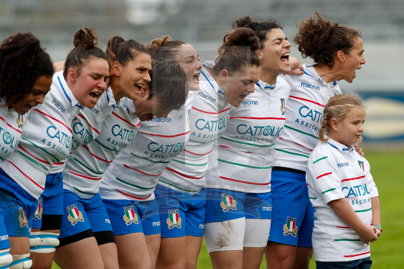 Test Match Donne Novembre 2018, Calvisano (BS), Pata Stadium, 4-11-2018, Italia Femminile v Scozia Femminile. Le scozzesi schierate per la cerimonia degli inni nazionale. Foto: Roberto Bregani/Fotosportit