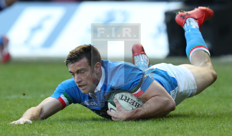 Guinness Sei Nazioni 2019, Round 1, Edimburgo, Murrayfield 02/02/2019, Scozia v Italia, la meta di Edoardo Padovani. Foto Daniele Resini/Fotosportit