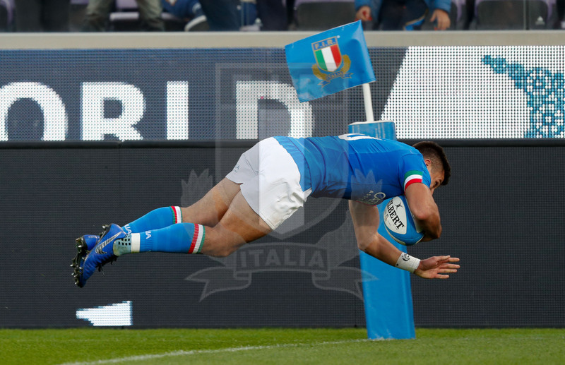 Cattolica Test Match 2018, Firenze, stadio Artemio Franchi 10/11/2018, Italia v Gorgia, il tuffo di Tommaso Allan in meta. Foto Roberto Bregani.